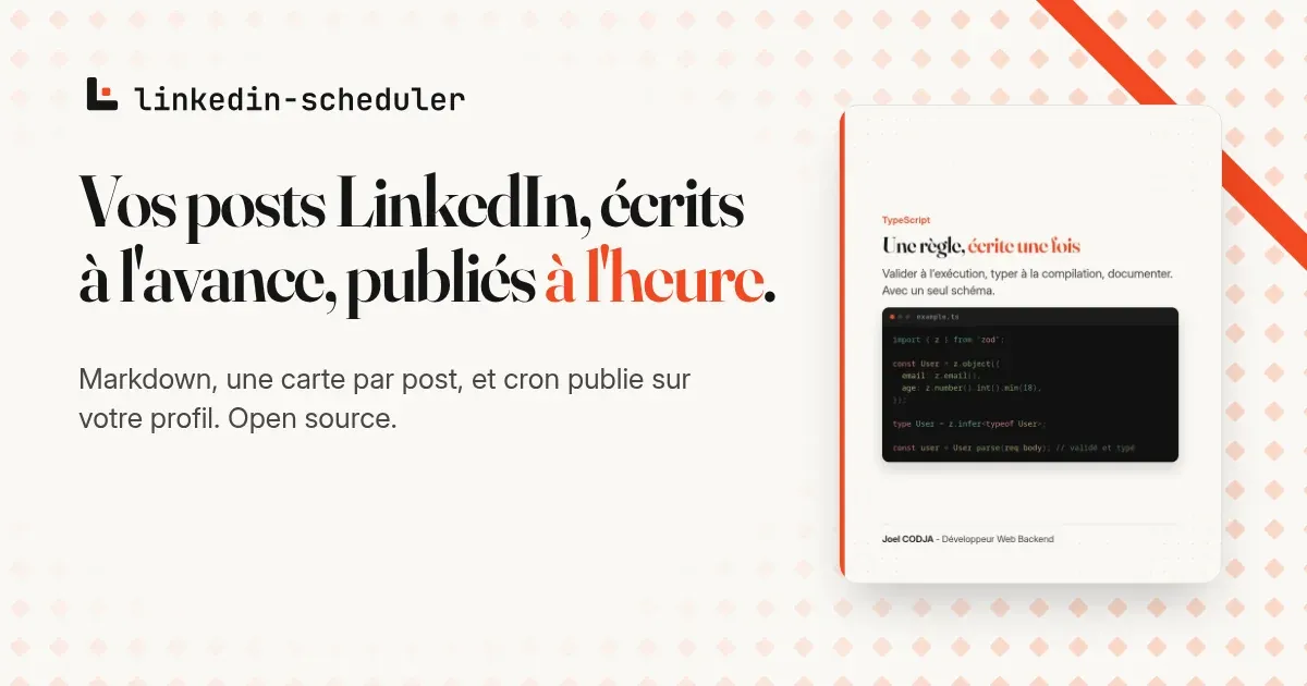 The linkedin-scheduler website: your LinkedIn posts, written ahead, published on time
