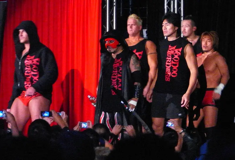 The Voodoo Murders lined up on stage in black